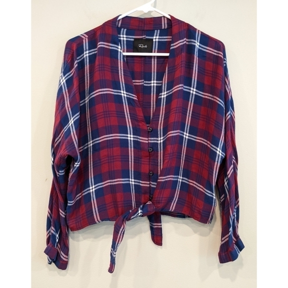 Rails Sloane Tie Front Shirt in Cranberry and Blue Plaid Size Medium - Picture 1 of 6